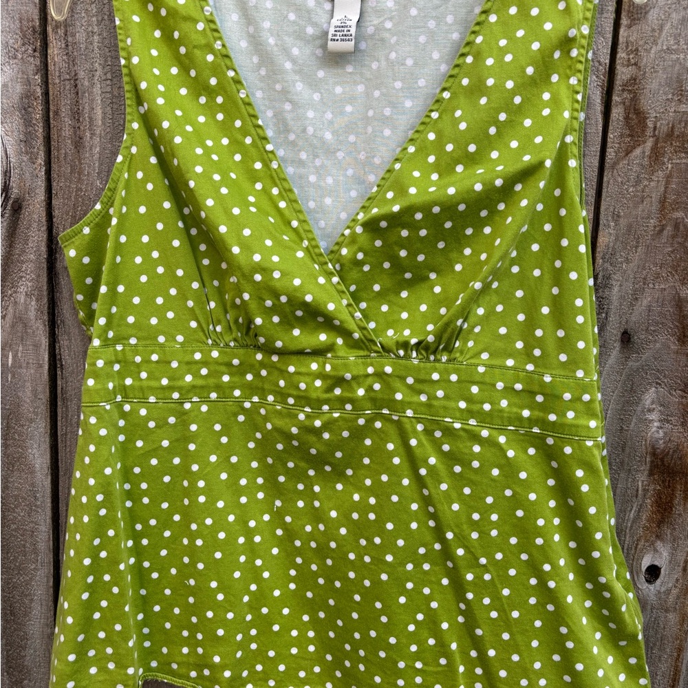 Bass Lime Green Polka Dot Peplum CottonTank Top